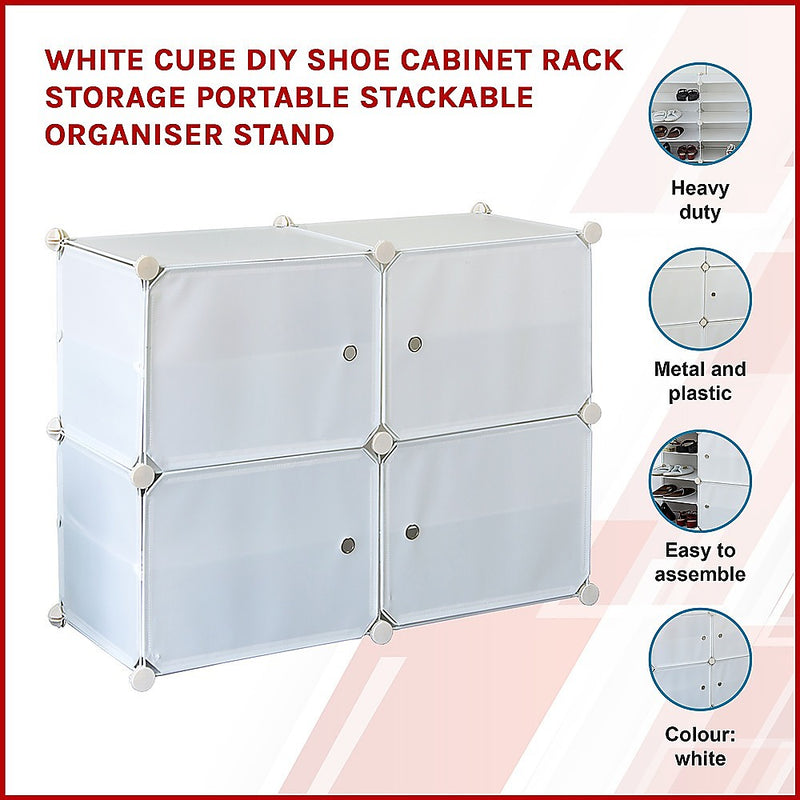 White Cube DIY Shoe Cabinet Rack Storage Portable Stackable Organiser Stand