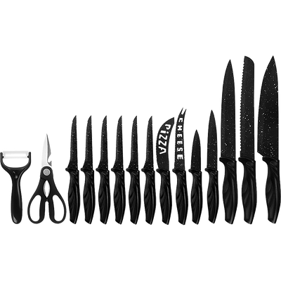 Kitchen 17 Pc Knife Set w/ Block & Sharpener Chef Bread Steak Knives