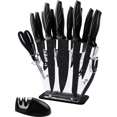 Kitchen 17 Pc Knife Set w/ Block & Sharpener Chef Bread Steak Knives