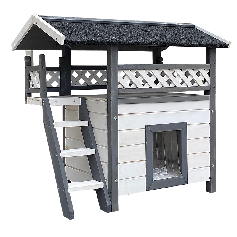 Cat House Weatherproof 2-Story Indoor Outdoor Wooden Shelter Bitumen Roof