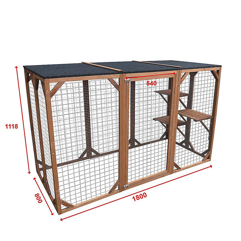 180cm Large Cat Enclosure Wooden Outdoor Cage with 3 Platforms