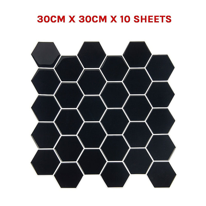 Tiles 3D Peel and Stick Wall Tile Hexagonal Mosaic Black 10 Sheets