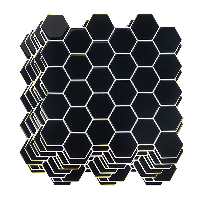 Tiles 3D Peel and Stick Wall Tile Hexagonal Mosaic Black 10 Sheets