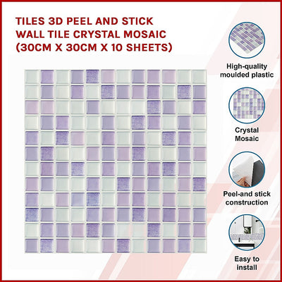 Tiles 3D Peel and Stick Wall Tile Crystal Mosaic 10 Sheets