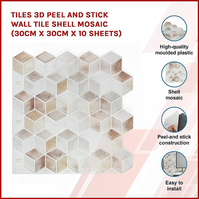 Tiles 3D Peel and Stick Wall Tile Shell Mosaic 10 Sheets