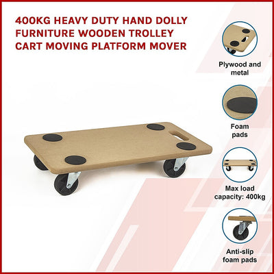 200kg Heavy Duty Hand Dolly Furniture Wooden Trolley Cart Moving Platform Mover