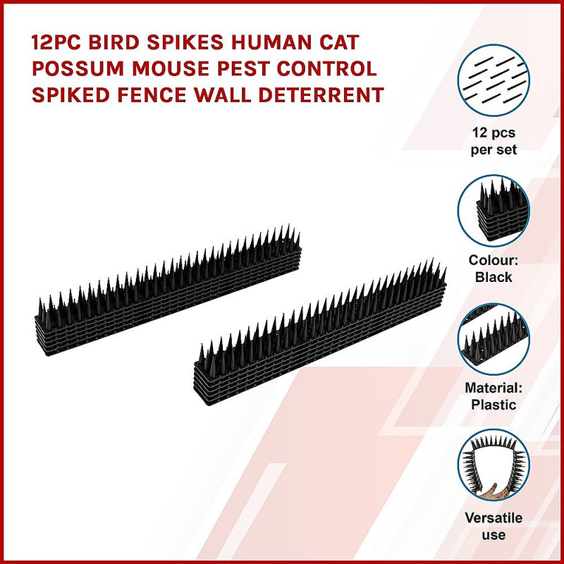 12pc Bird Spikes Human Cat Possum Mouse Pest Control Spiked Fence Wall Deterrent