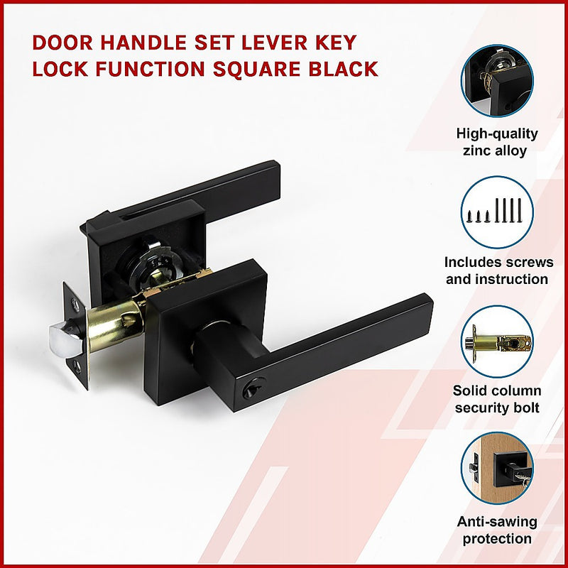 Door Handle Set Lever Privacy Function Square Black