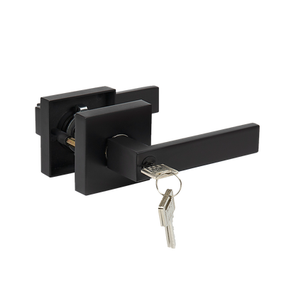 Door Handle Set Lever Privacy Function Square Black