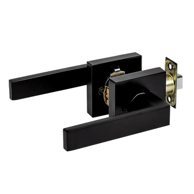 Door Handle Set Lever Passage Function Square Black