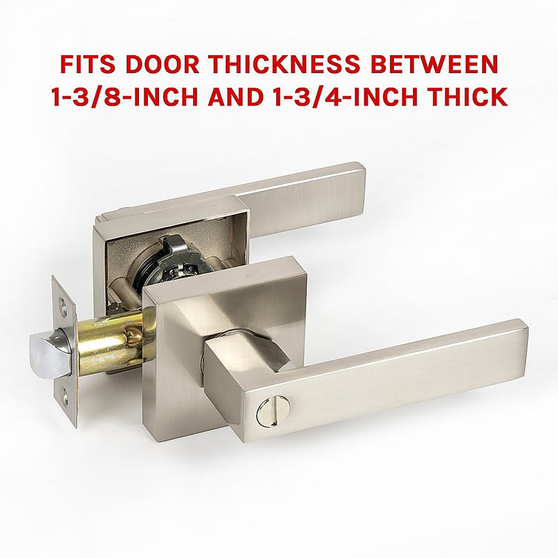 Door Handle Set Lever Privacy Function Square Satin Nickel