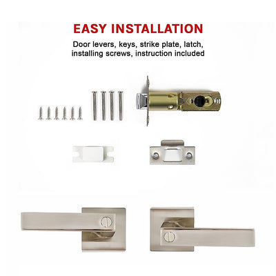 Door Handle Set Lever Privacy Function Square Satin Nickel