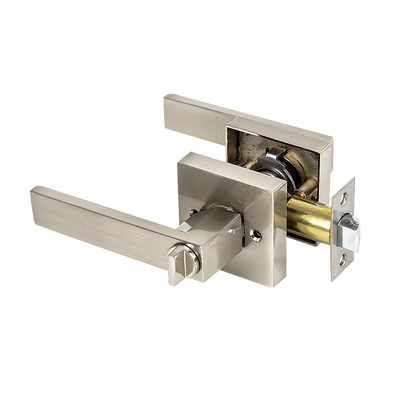 Door Handle Set Lever Lock Function Square Satin Nickel