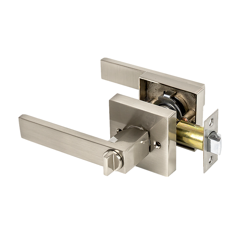 Door Handle Set Lever Lock Function Square Satin Nickel