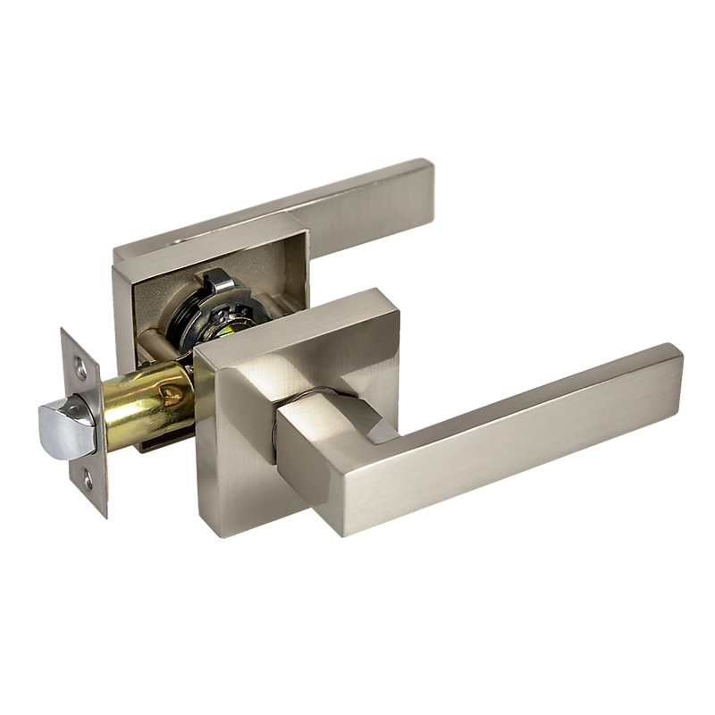 Door Handle Set Lever Passage Function Square Satin Nickel