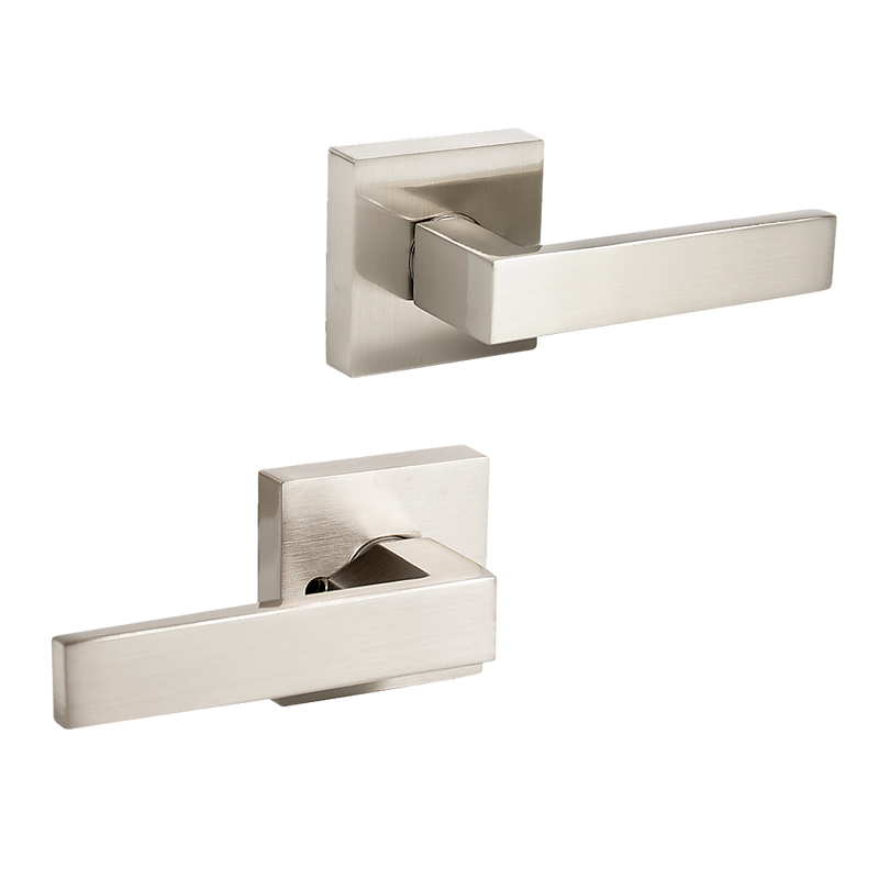 Door Handle Set Lever Passage Function Square Satin Nickel