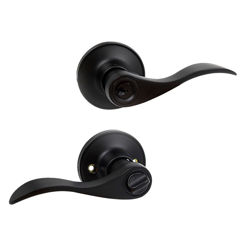 Door Handle Set Lever Lock Function Black