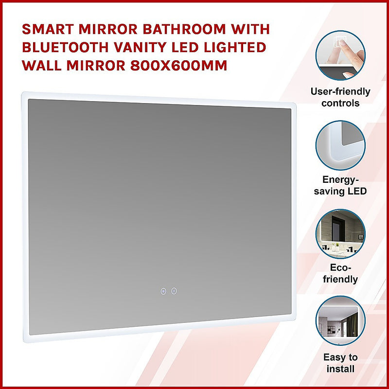 Smart Mirror Bathroom Vanity LED Lighted Wall Mirror 800x600mm