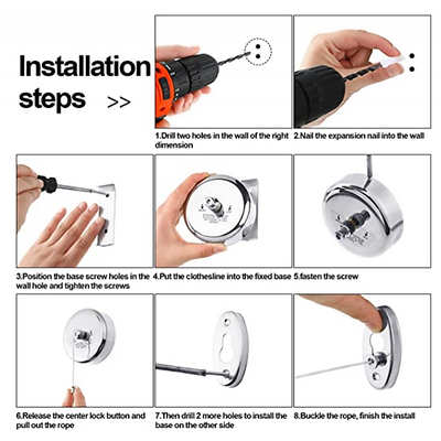 Stainless Steel Retractable Single Clothes Line Dryer Laundry Indoor Outdoor