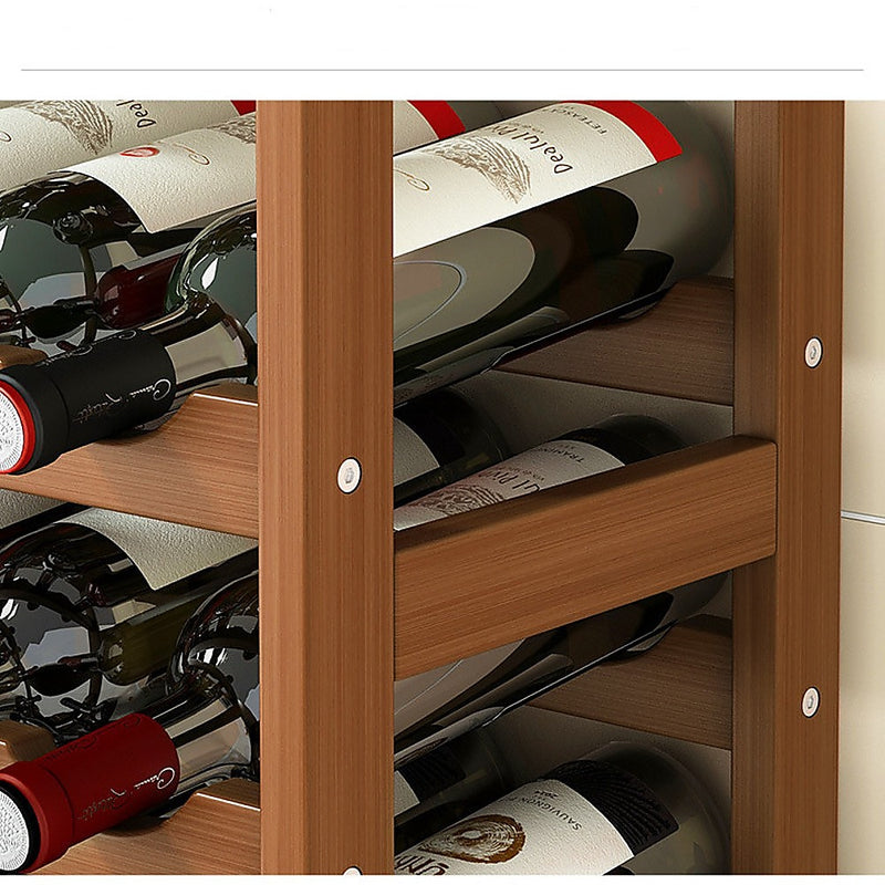 Bamboo Wine Rack Free Standing 15 Bottles with 6 Glasses Holder Storage in Dark Brown