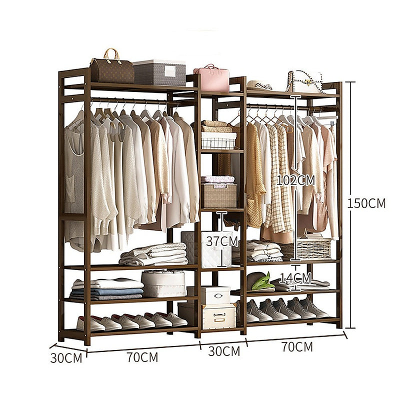 Portable Clothes Rack Coat Garment Stand Bamboo Rail Hanger Airer Closet