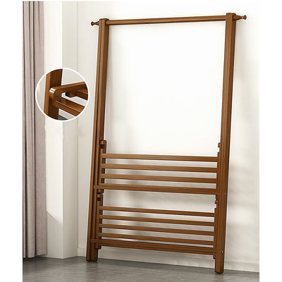 Portable Clothes Rack Coat Garment Stand Bamboo Rail Hanger Airer Closet