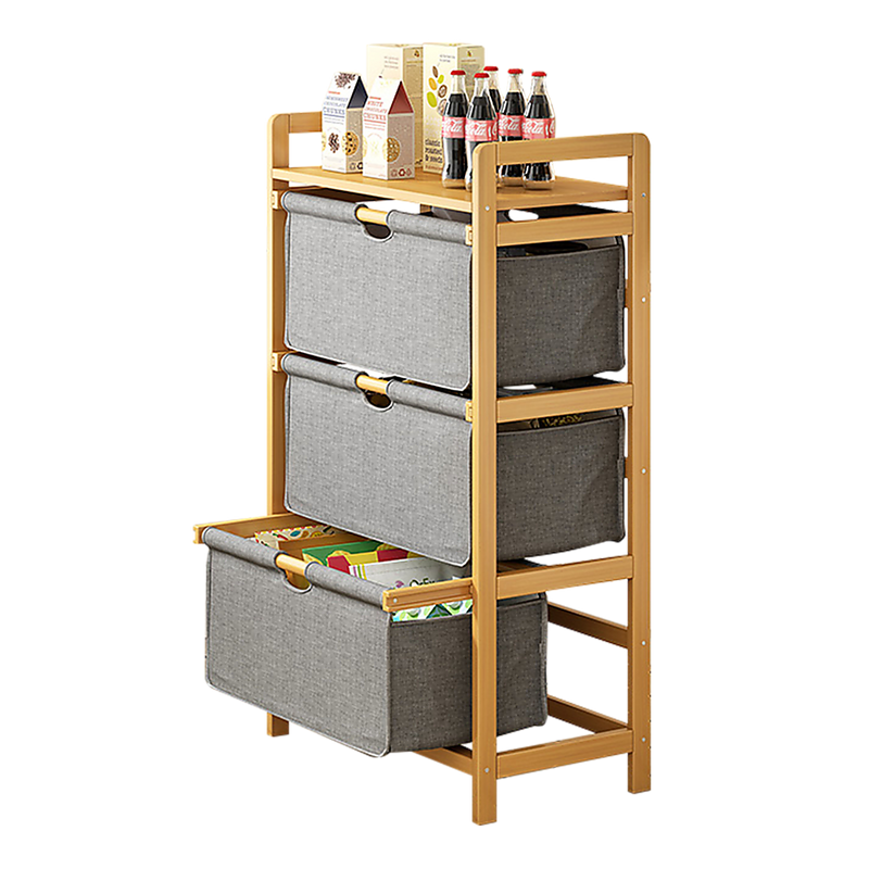 Bamboo Shelf with Storage Hamper - Wooden Bamboo Removable Bags