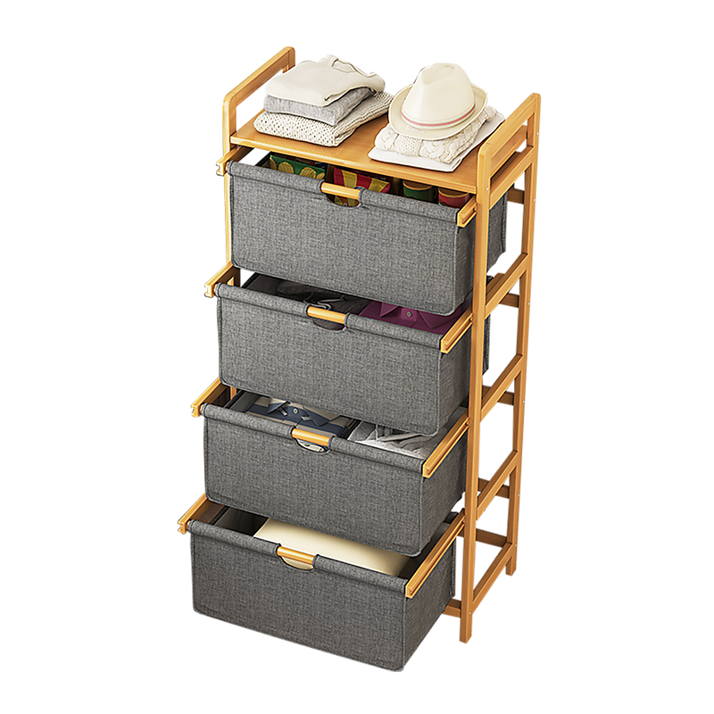 Bamboo Shelf with Storage Hamper - Wooden Bamboo Removable Bags