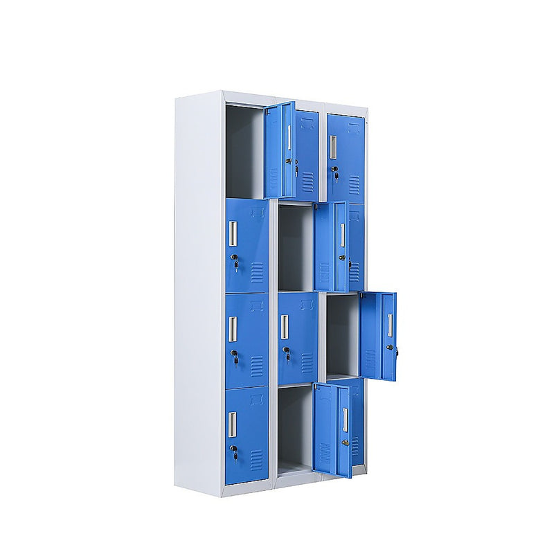 12-Door Locker for Office Gym Shed School Home Storage - Standard Lock with Keys