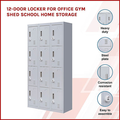 12-Door Locker for Office Gym Shed School Home Storage - 3-Digit Combination Lock