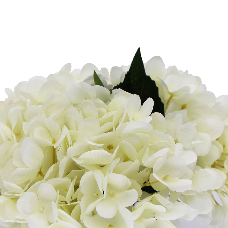 Premium Faux Hydrangea With Glass Vase (Artificial Flowering White Hydrangea) 23cm