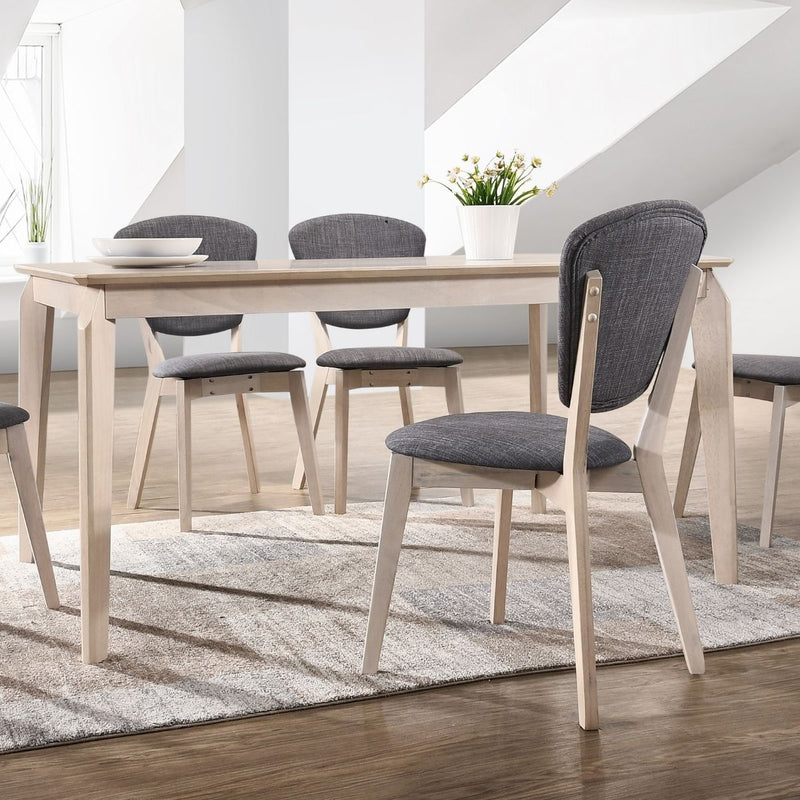 Dining Table 6 Seater Solid Rubberwood in White Washed