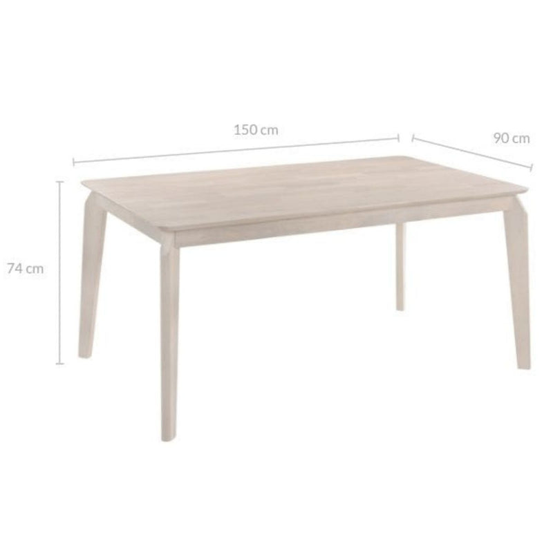 Dining Table 6 Seater Solid Rubberwood in White Washed