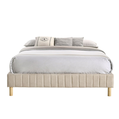 Contemporary Platform Bed Base Fabric Upholestered with Timber Slat King Single in Beige