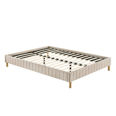 Contemporary Platform Bed Base Fabric Upholestered with Timber Slat King Single in Beige