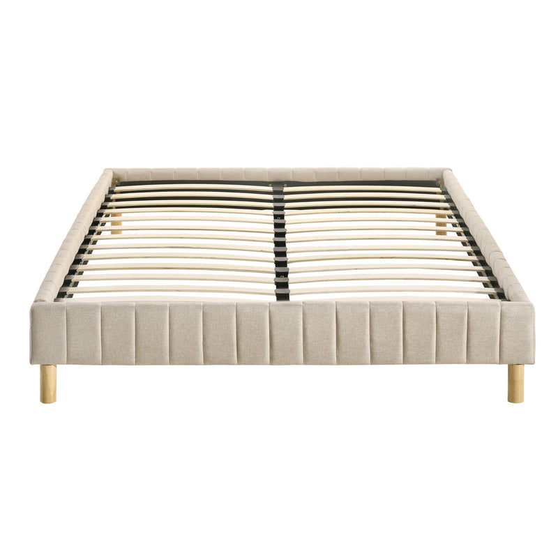 Contemporary Platform Bed Base Fabric Upholestered with Timber Slat King Single in Beige