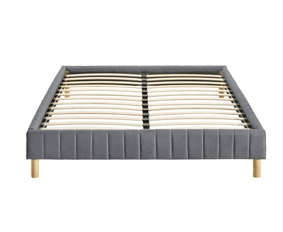 Aries Contemporary Platform Bed Base Fabric Frame with Timber Slat King Single in Light Grey