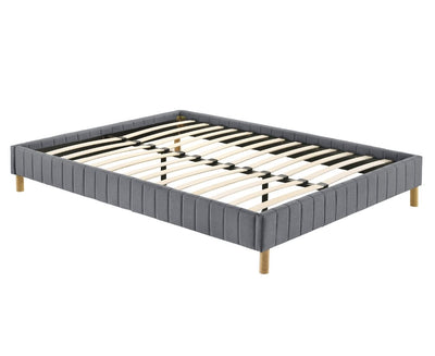 Aries Contemporary Platform Bed Base Fabric Frame with Timber Slat King Single in Light Grey