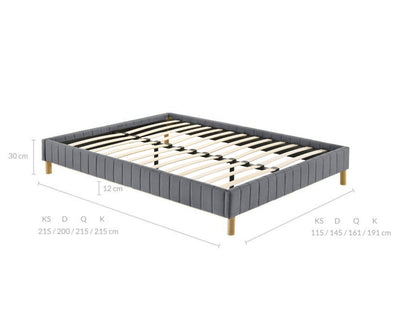 Aries Contemporary Platform Bed Base Fabric Frame with Timber Slat Queen in Light Grey