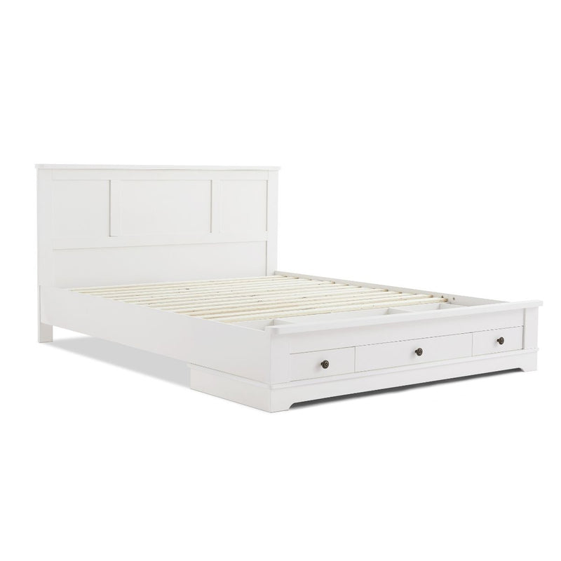 Margaux White Coastal Lifestyle Bedframe with Storage Drawers Double