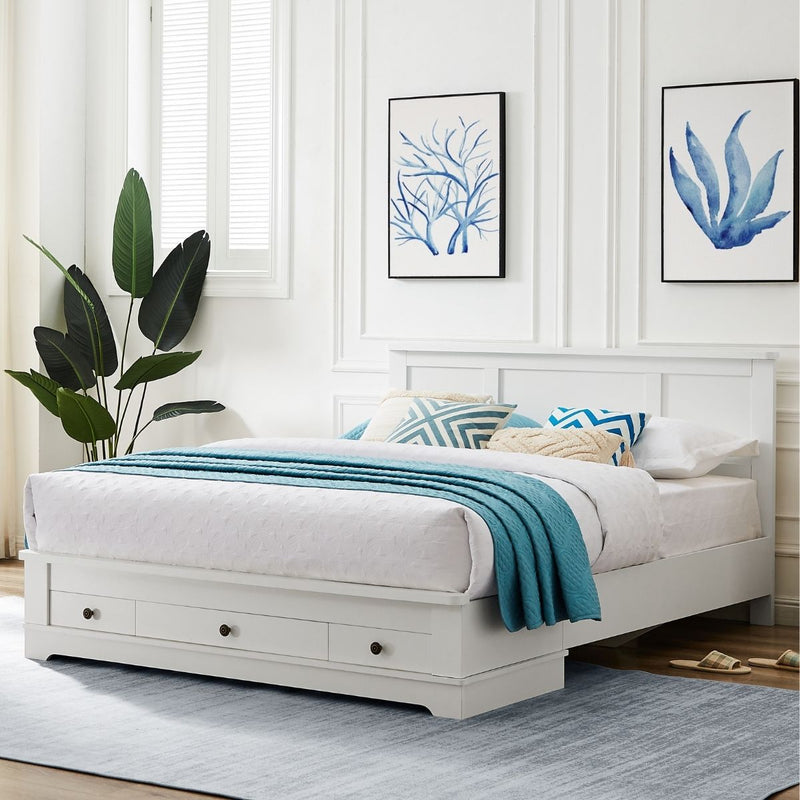 Margaux White Coastal Lifestyle Bedframe with Storage Drawers King