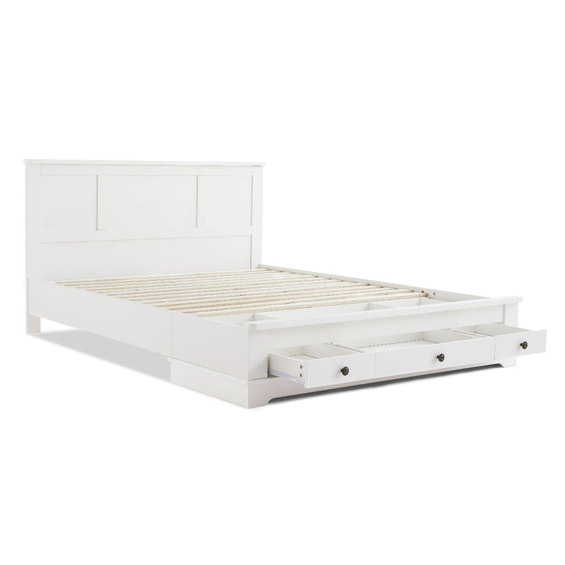 Margaux White Coastal Lifestyle Bedframe with Storage Drawers Queen