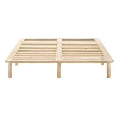 Platform Bed Base Frame Wooden Natural King Pinewood