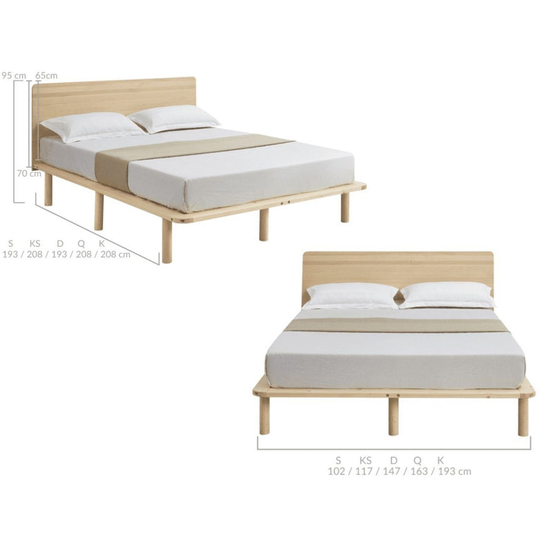 Natural Solid Wood Bed Frame Bed Base with Headboard Double