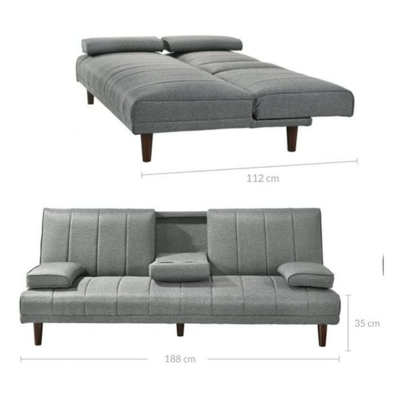 Fabric Sofa Bed with Cup Holder 3 Seater Lounge Couch - Light Grey