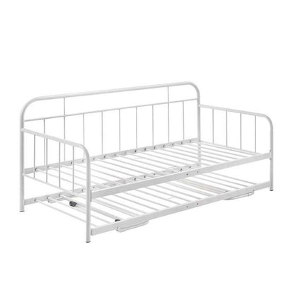 Metal Daybed Pop Up Trundle Sofa Bed Frame Single Size White