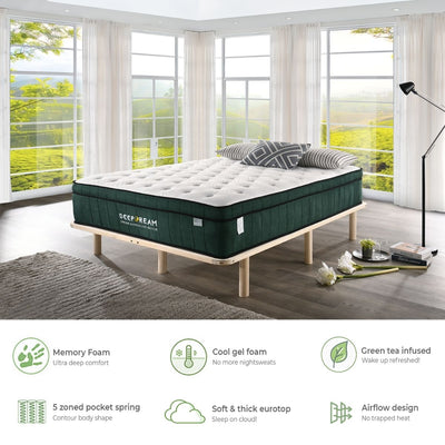 Green Tea Cool Gel Memory Foam Mattress 36cm 5 Zone Double