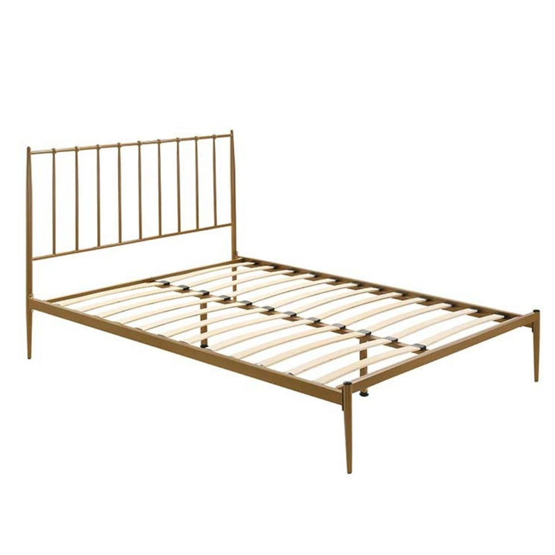 Metal Bed Frame Base Platform in Gold Double Mid Century Timber Slat