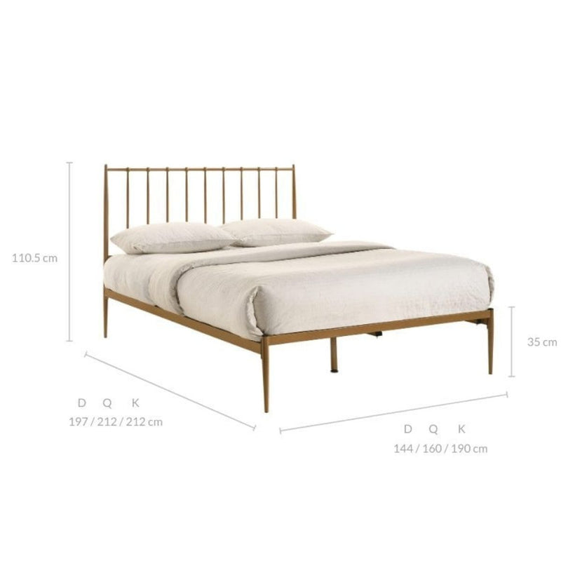 Metal Bed Frame Base Platform in Gold King Mid Century Timber Slat