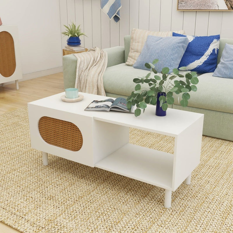 Kailua Rattan Coffee Table with Storage in White